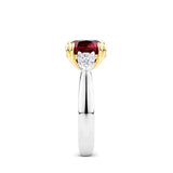 VAULT 4.00 CARAT MOZAMBIQUE RUBY AND 0.70 CARAT DIAMOND TRILOGY RING IN 18CT YELLOW AND WHITE GOLD