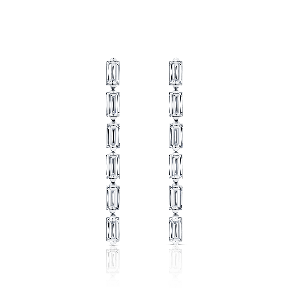 0.94 Carat Diamond Baguette Drop Earrings in 18ct White Gold