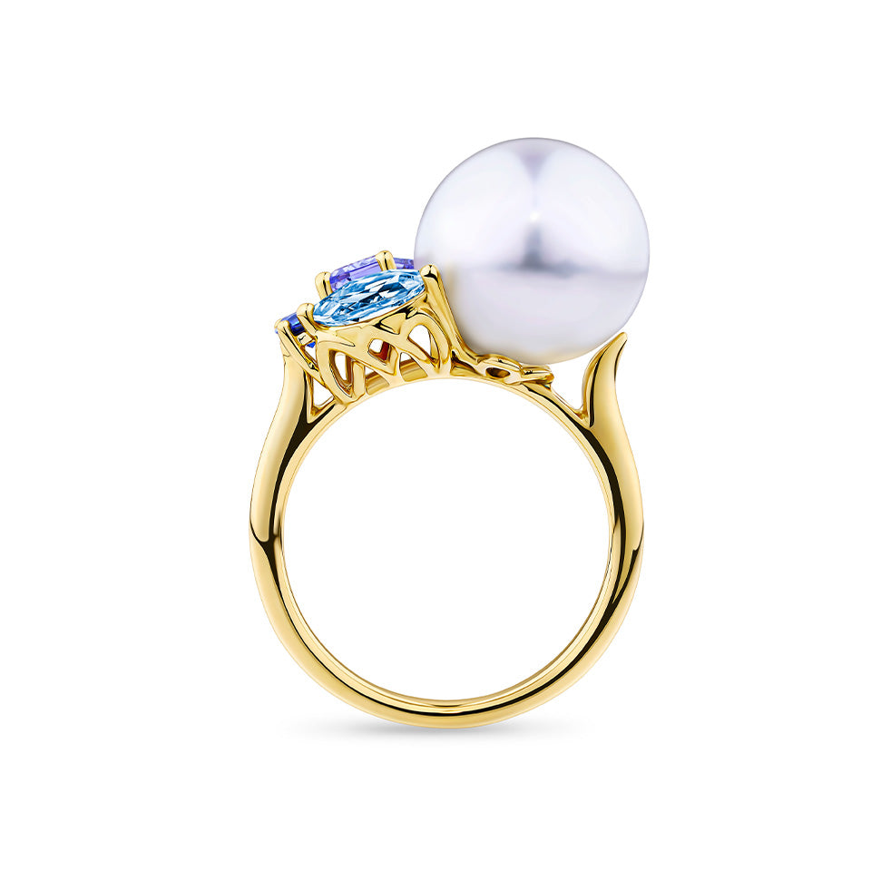 Elysian Pearl and Topaz Ring in 18ct Yellow Gold