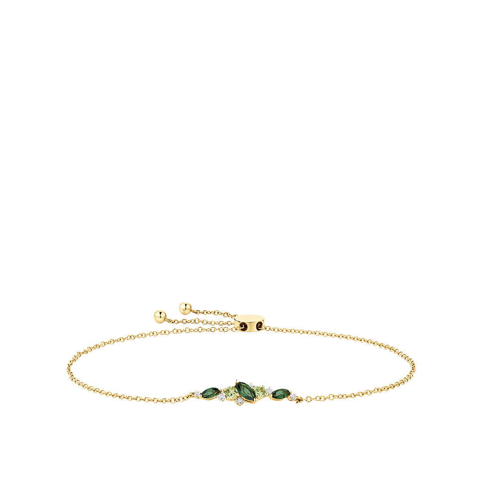 Tourmaline Peridot and Diamond Cluster Bracelet in 18ct Yellow Gold
