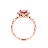 Pink Tourmaline Round and Diamond Halo Ring in 18ct Rose Gold