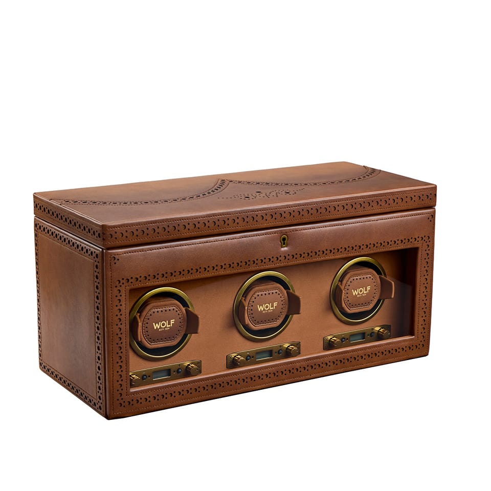 WOLF Brogue Triple Watch Winder With Storage