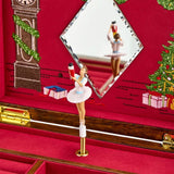 WOLF Ballet Musical Jewellery Box in Swan Lake Walnut Wood, item 190106, featuring its interchangeable ballerina figures. Two hand-painted ballet dancers turn to Tchaikovsky's Swan Lake when the box is wound.