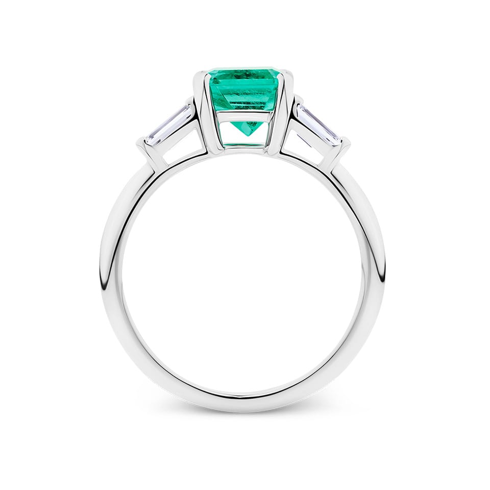 1.42 Carat Emerald and 0.30 Carat Diamond Trilogy Ring in 18ct White Gold