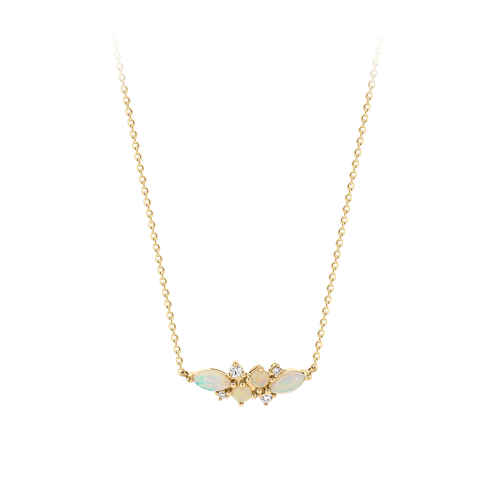 Elysian Diamond and Australian Opal Cluster Necklace in 18ct Yellow Gold