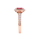 Pink Tourmaline Round and Diamond Halo Ring in 18ct Rose Gold