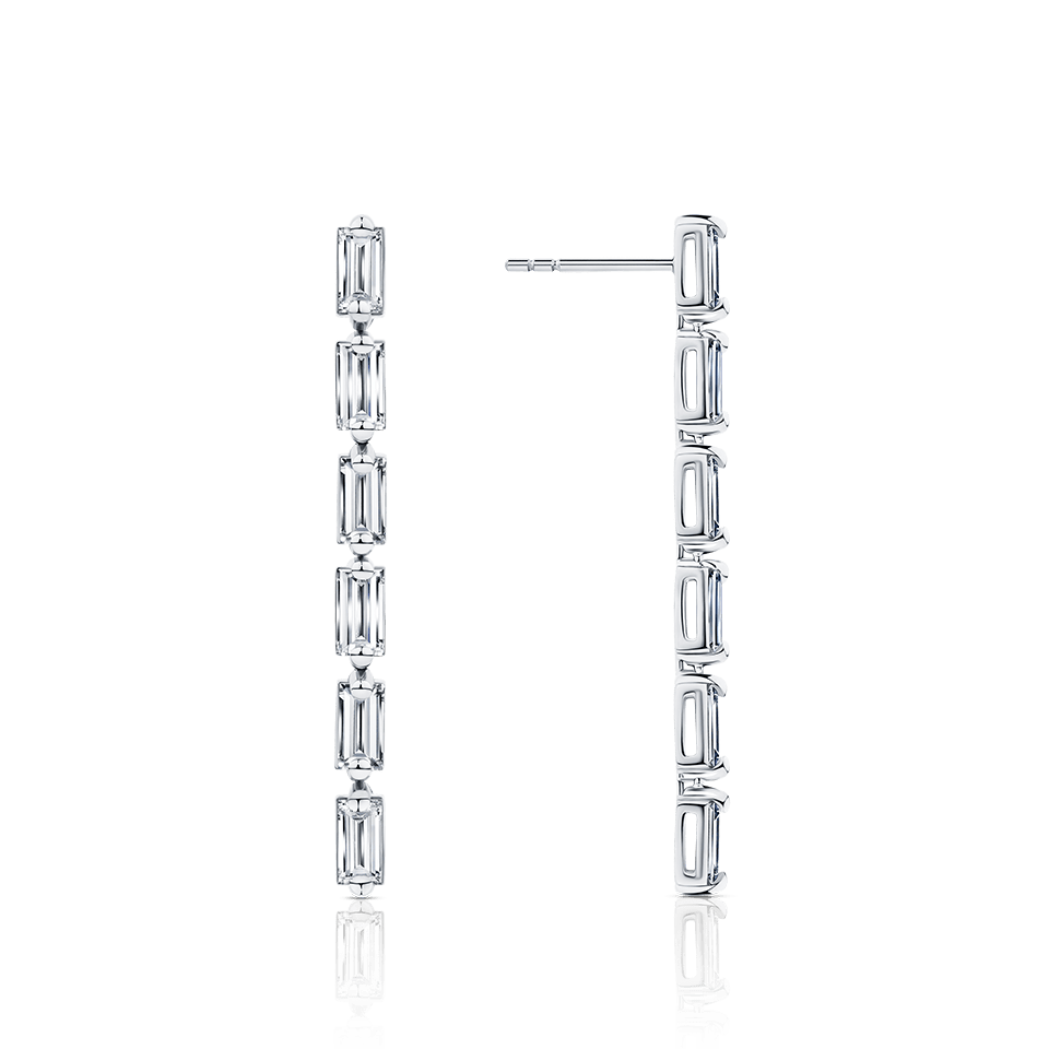 0.94 Carat Diamond Baguette Drop Earrings in 18ct White Gold