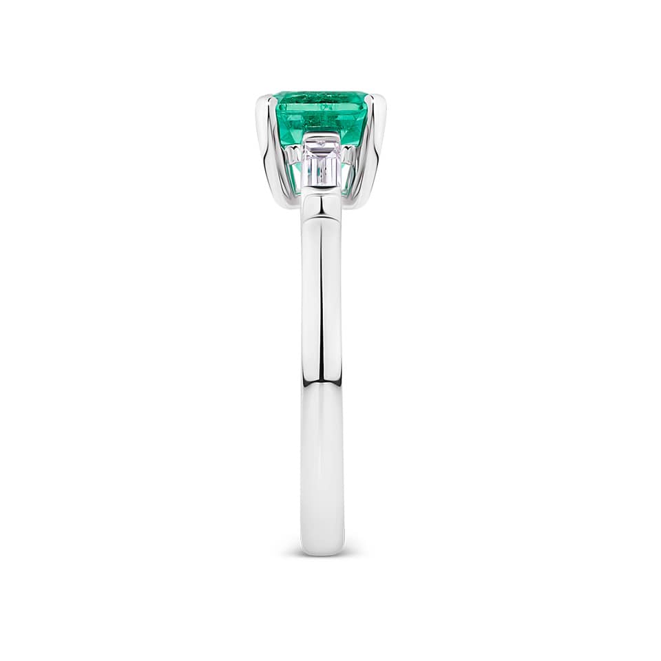 1.42 Carat Emerald and 0.30 Carat Diamond Trilogy Ring in 18ct White Gold
