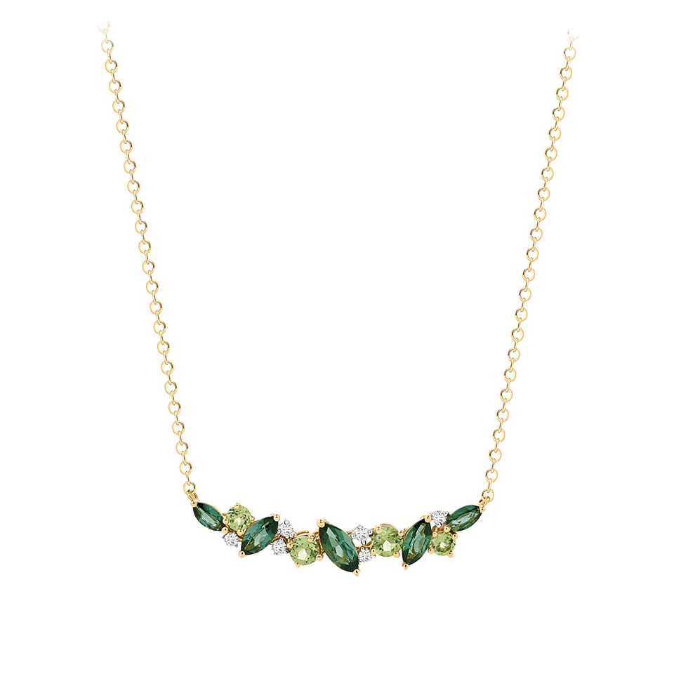 Elysian Tourmaline Peridot and Diamond Cluster Necklace in 18ct Yellow Gold