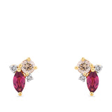 Fancy Cut Champagne and White Diamond and Rhodolite Garnet Stud Earrings in 18ct Yellow Gold