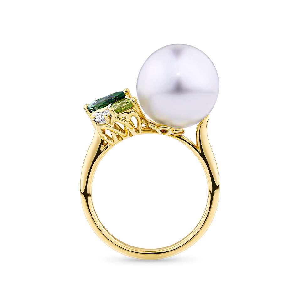 Elysian Pearl and Tourmaline Ring in 18ct Yellow Gold