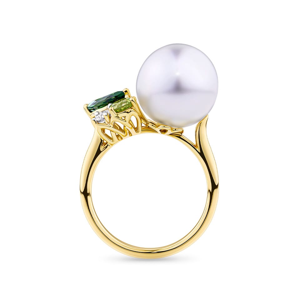 Elysian Pearl and Tourmaline Ring in 18ct Yellow Gold