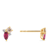 Fancy Cut Champagne and White Diamond and Rhodolite Garnet Stud Earrings in 18ct Yellow Gold