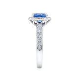Tanzanite Cushion and Diamond Halo Ring in 18ct White Gold