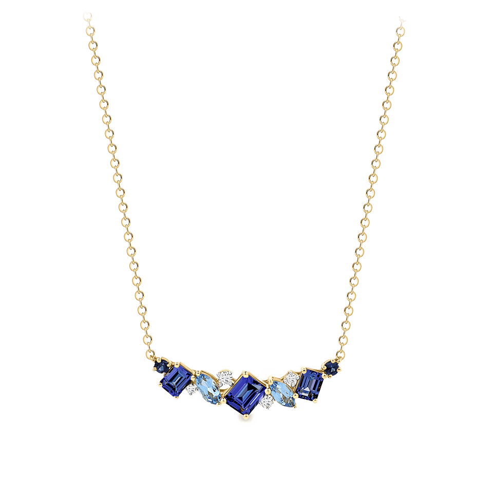 Elysian Tanzanite Topaz Sapphire and Diamond Necklace Cluster in 18ct Yellow Gold