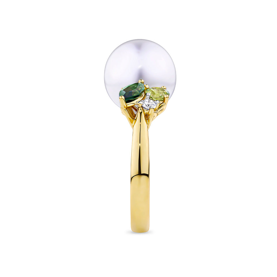 Elysian Pearl and Tourmaline Ring in 18ct Yellow Gold