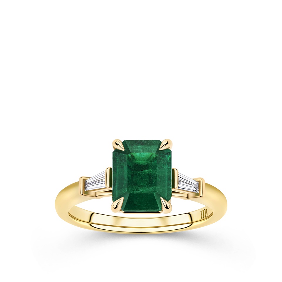 2.09 Carat Colombian Emerald and Diamond Trilogy Ring in 18ct Yellow Gold