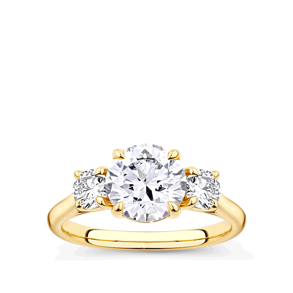 2.50 Carat Round Brilliant Cut Trilogy Engagement Ring in 18ct Yellow Gold