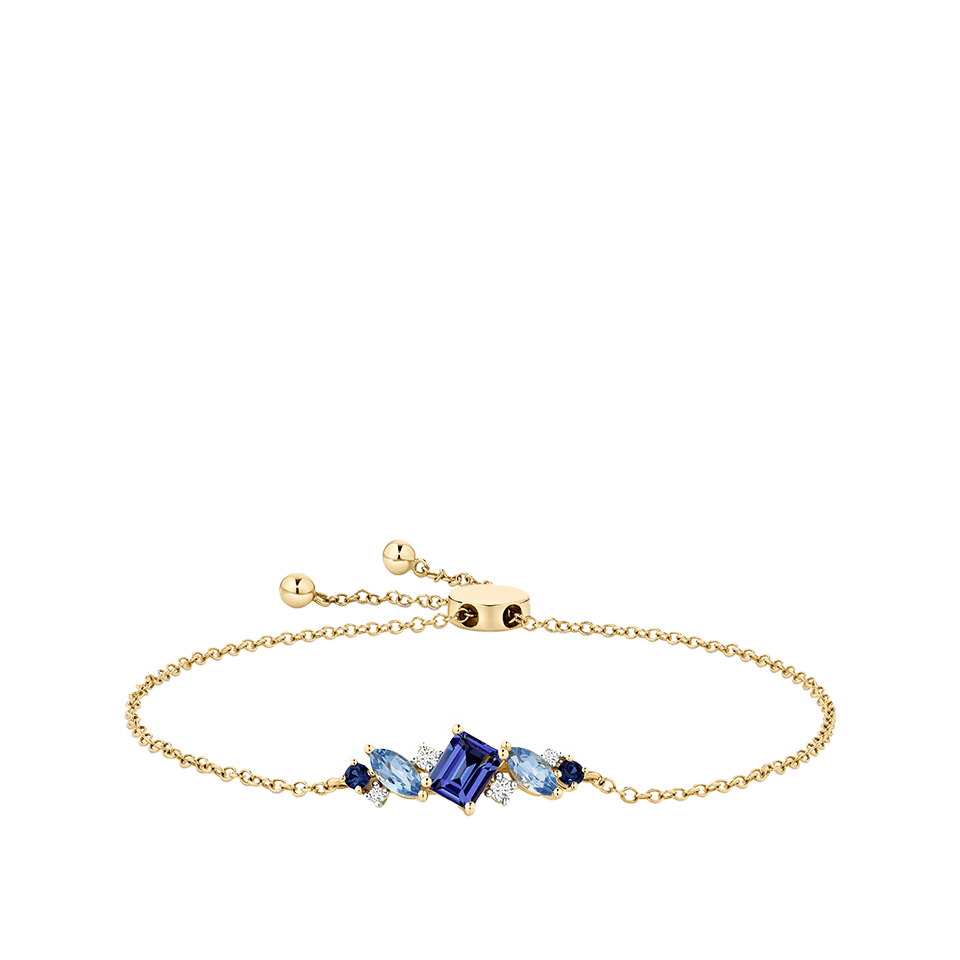 Tanzanite Topaz Sapphire & Diamond Cluster Bracelet 18ct Yellow Gold