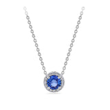 Halo Sapphire and Diamond Pendant in 18ct White Gold