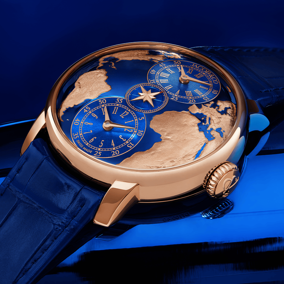 Jacob & Co. THE WORLD IS YOURS AUTOMATIC BLUE DUAL TIME ZONE 43MM