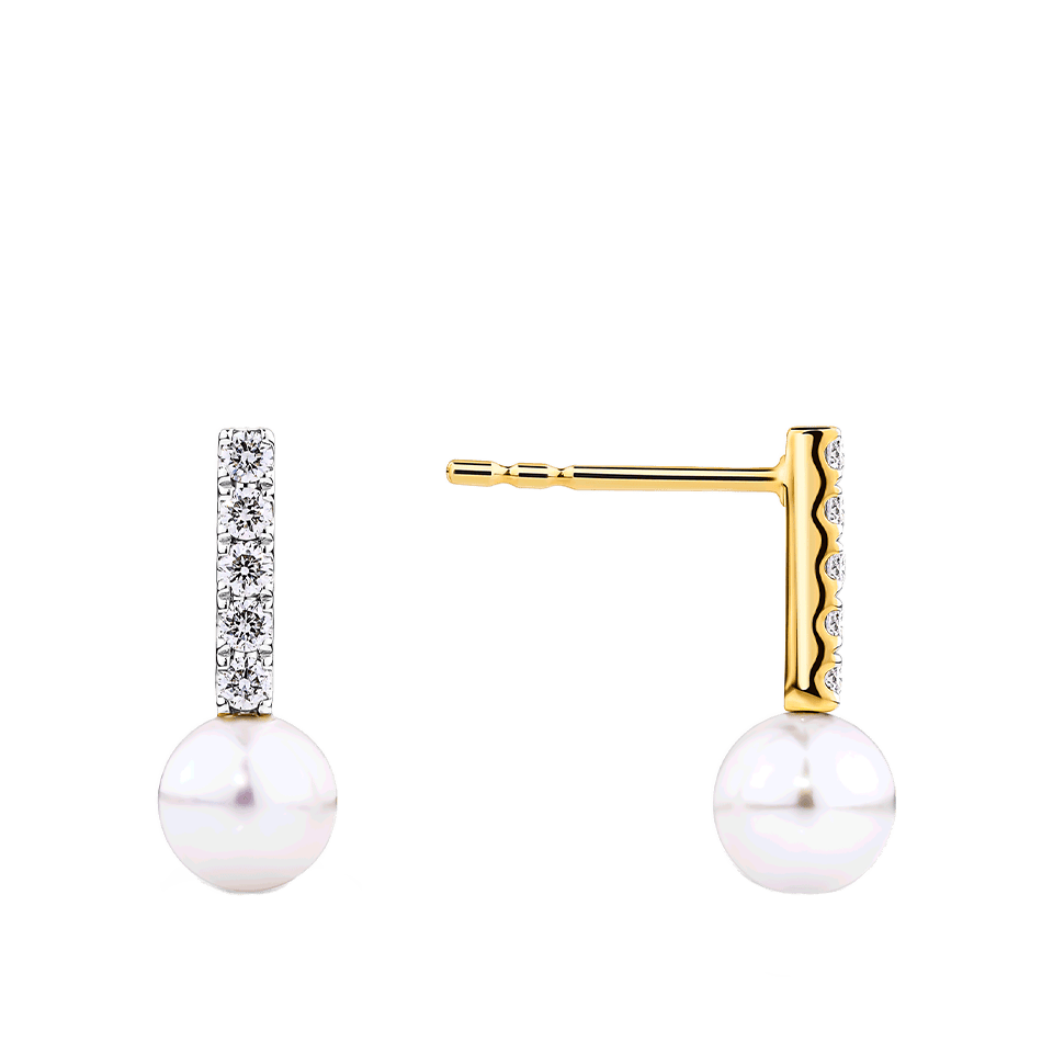 Akoya Pearl and Diamond Stud Earrings in 14ct White and Yellow Gold