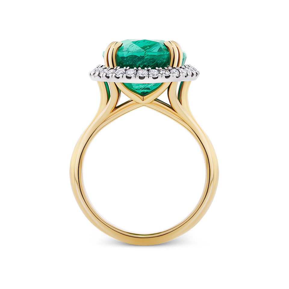 Vault® 11.12 Carat Emerald and 0.45 Carat Diamond Halo Ring in 18ct Yellow Gold