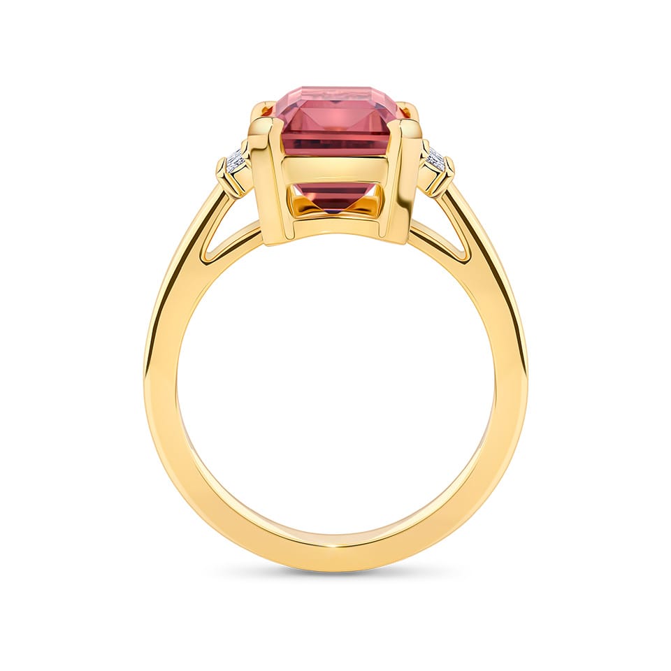 6.47 Carat Peach Tourmaline and 0.26 Carat Diamond Ring in 18ct Yellow Gold