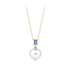 Australian South Sea Pearl and Aquamarine Drop Pendant in 18ct Yellow Gold