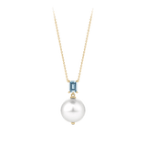 Australian South Sea Pearl and Aquamarine Drop Pendant in 18ct Yellow Gold