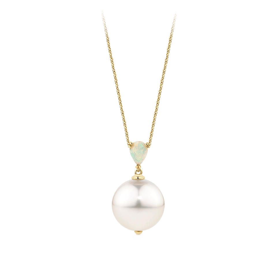 Australian Opal and South Sea Pearl Pendant in 18ct Yellow Gold