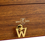 Wooden box with gold 'W' logo and 'Wolf 1834' branding.