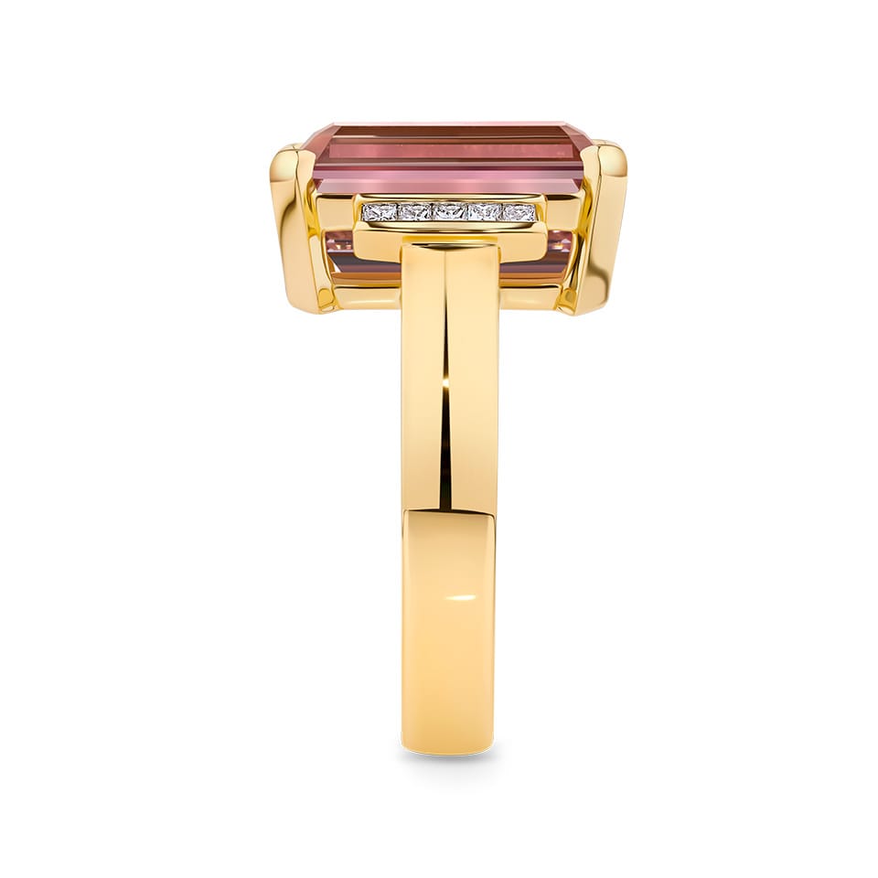 6.47 Carat Peach Tourmaline and 0.26 Carat Diamond Ring in 18ct Yellow Gold