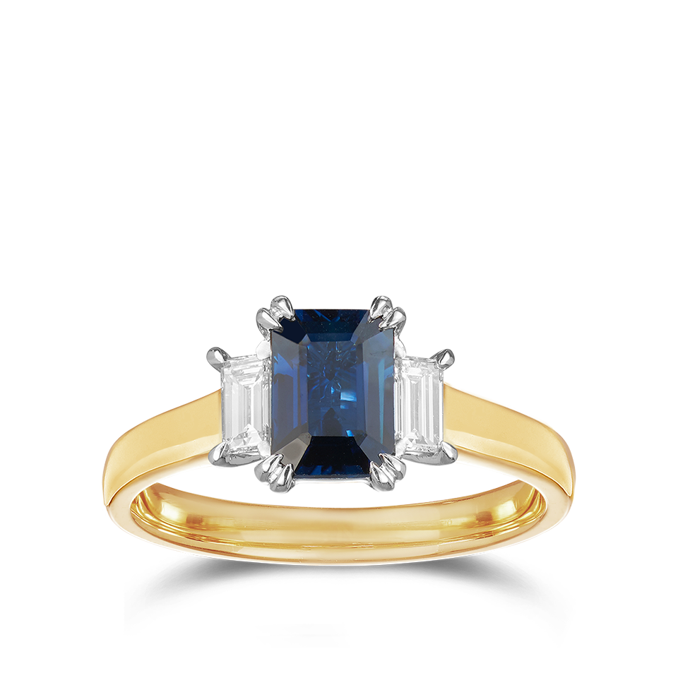 Emerald Cut Sapphire and Diamond Ring in 18ct Yellow Gold
