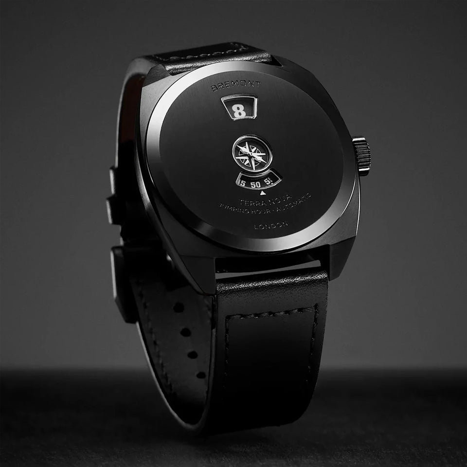 Bremont Terra Nova Stealth Black Automatic Jumping Hour 38mm Watch TN38-JH-DLC-CC-L-S