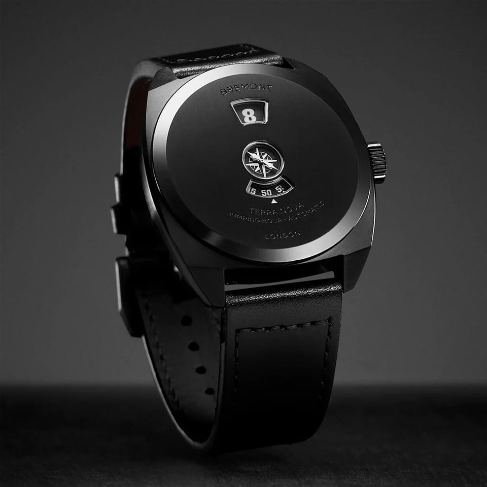 Bremont Terra Nova Stealth Black Automatic Jumping Hour 38mm Watch TN38-JH-DLC-CC-L-S
