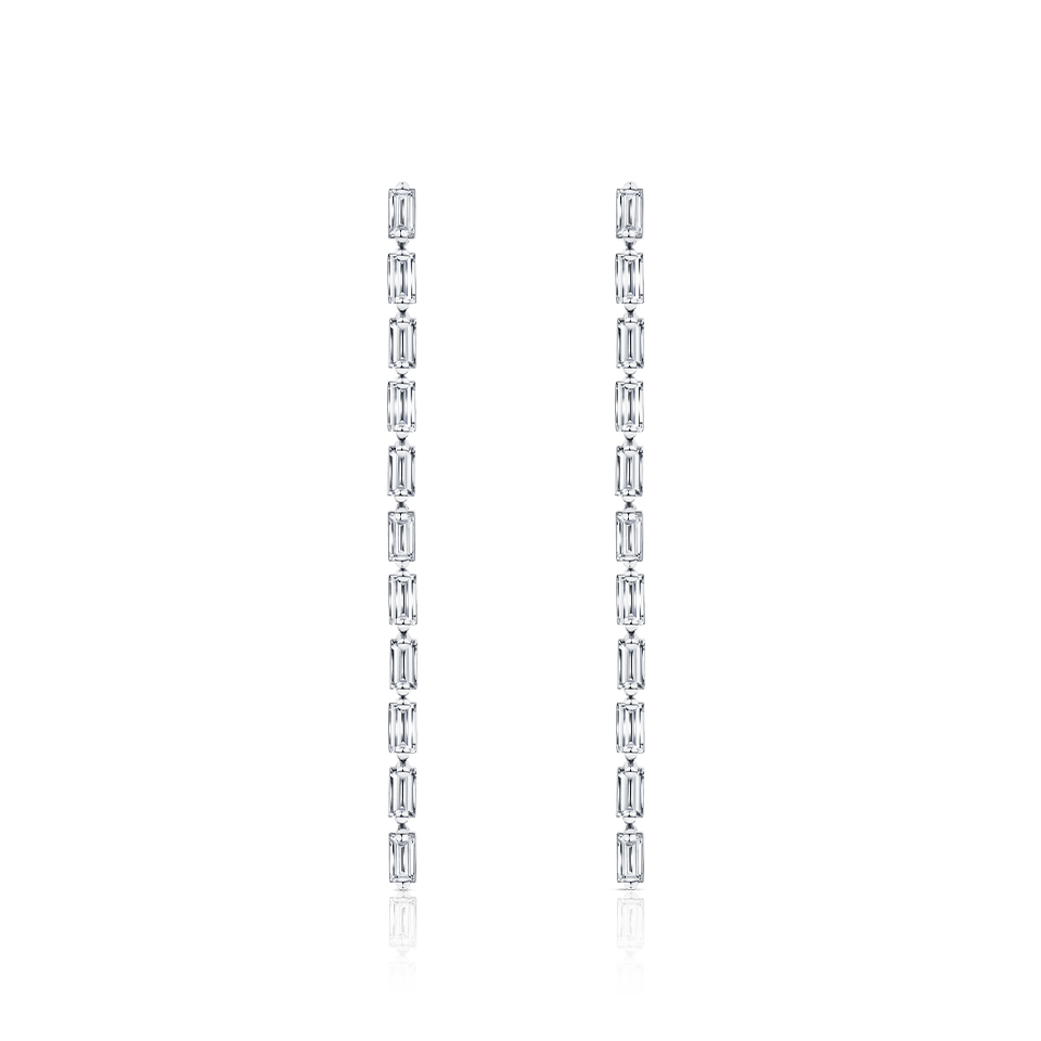1.75 Carat Diamond Baguette Drop Earrings in 18ct White Gold