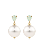 Australian Opal and South Sea Pearl Earrings in 18ct Yellow Gold