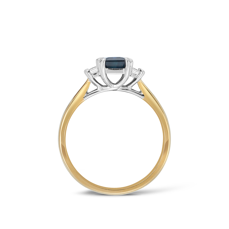 Emerald Cut Sapphire and Diamond Ring in 18ct Yellow Gold