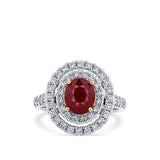 Vault® 2.00 Carat Oval Cut Burmese Ruby and 0.54 Carat Diamond Halo Ring in 18ct White and Rose Gold