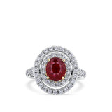 Vault® 2.00 Carat Oval Cut Burmese Ruby and 0.54 Carat Diamond Halo Ring in 18ct White and Rose Gold