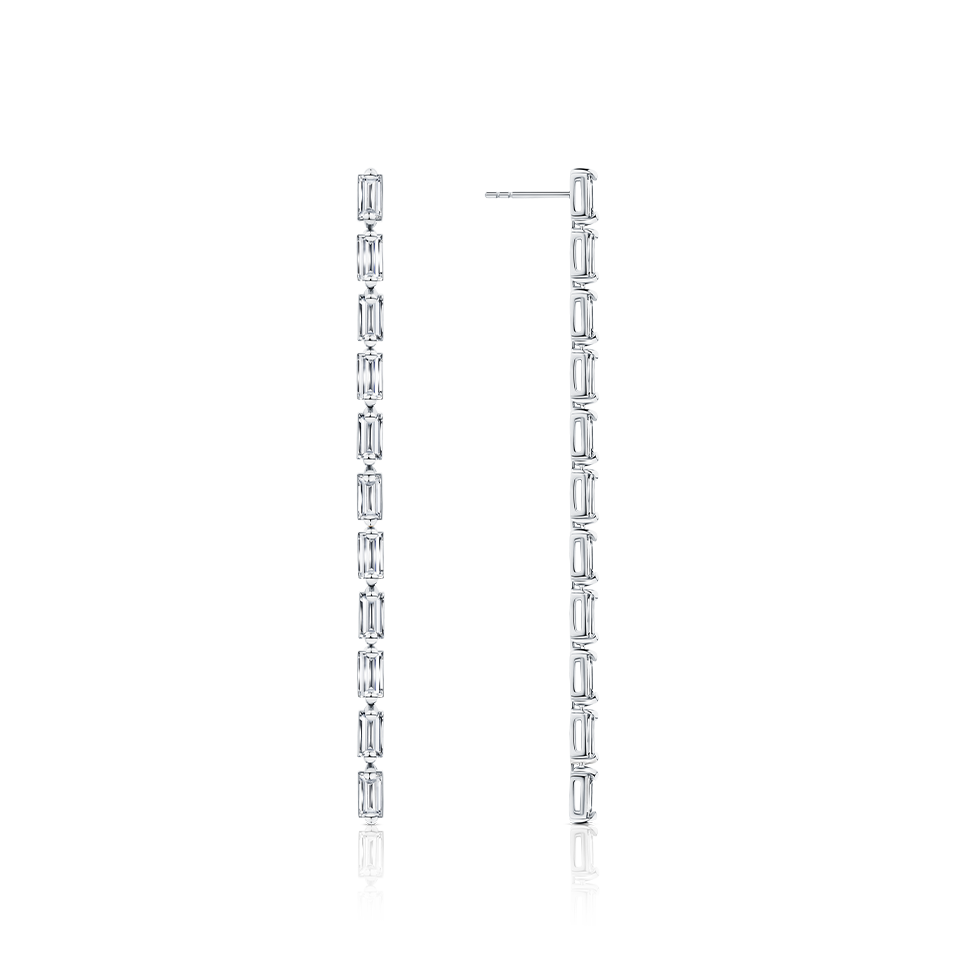 1.70 Carat Diamond Baguette Drop Earrings in 18ct White Gold