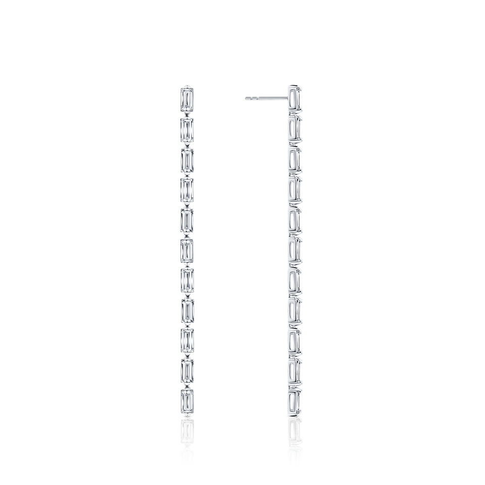 1.75 Carat Diamond Baguette Drop Earrings in 18ct White Gold