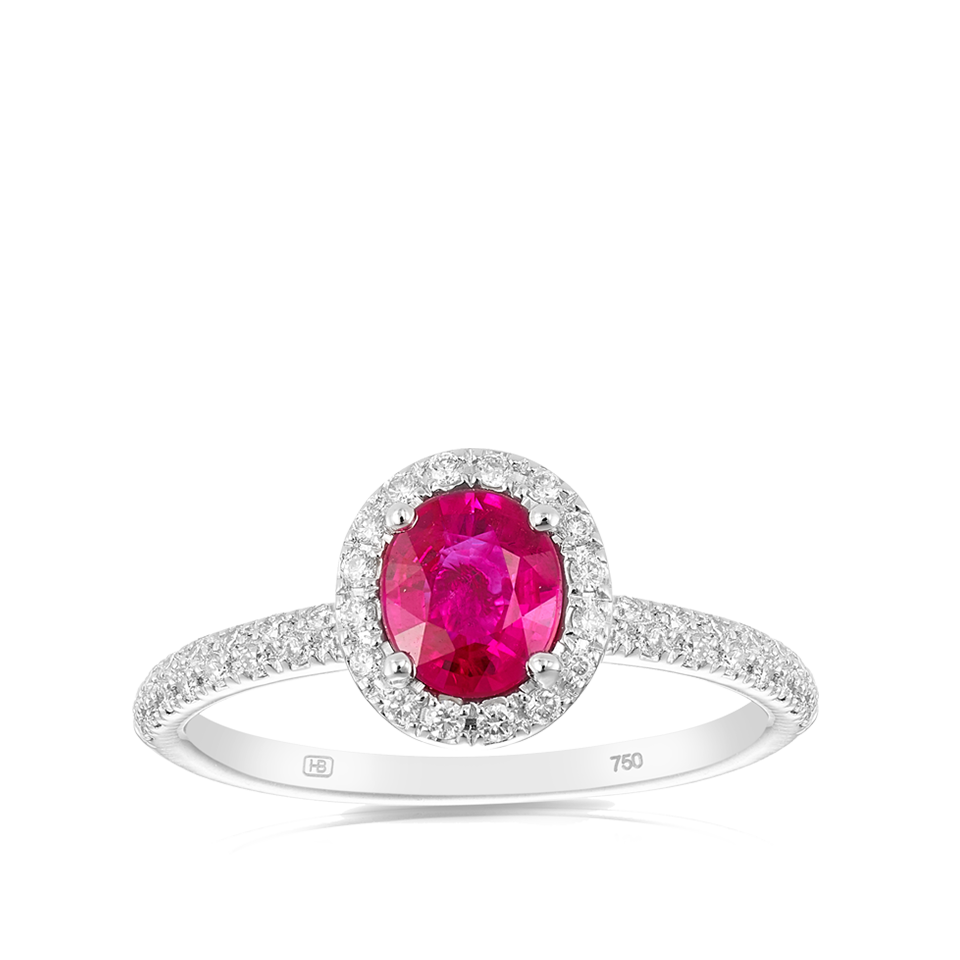 Oval Cut Ruby and Diamond Ring in 18ct White Gold