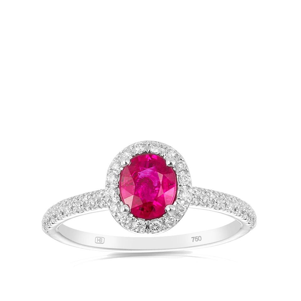 Oval Cut Ruby and Diamond Ring in 18ct White Gold