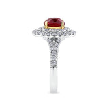 Vault® 2.00 Carat Oval Cut Burmese Ruby and 0.54 Carat Diamond Halo Ring in 18ct White and Rose Gold
