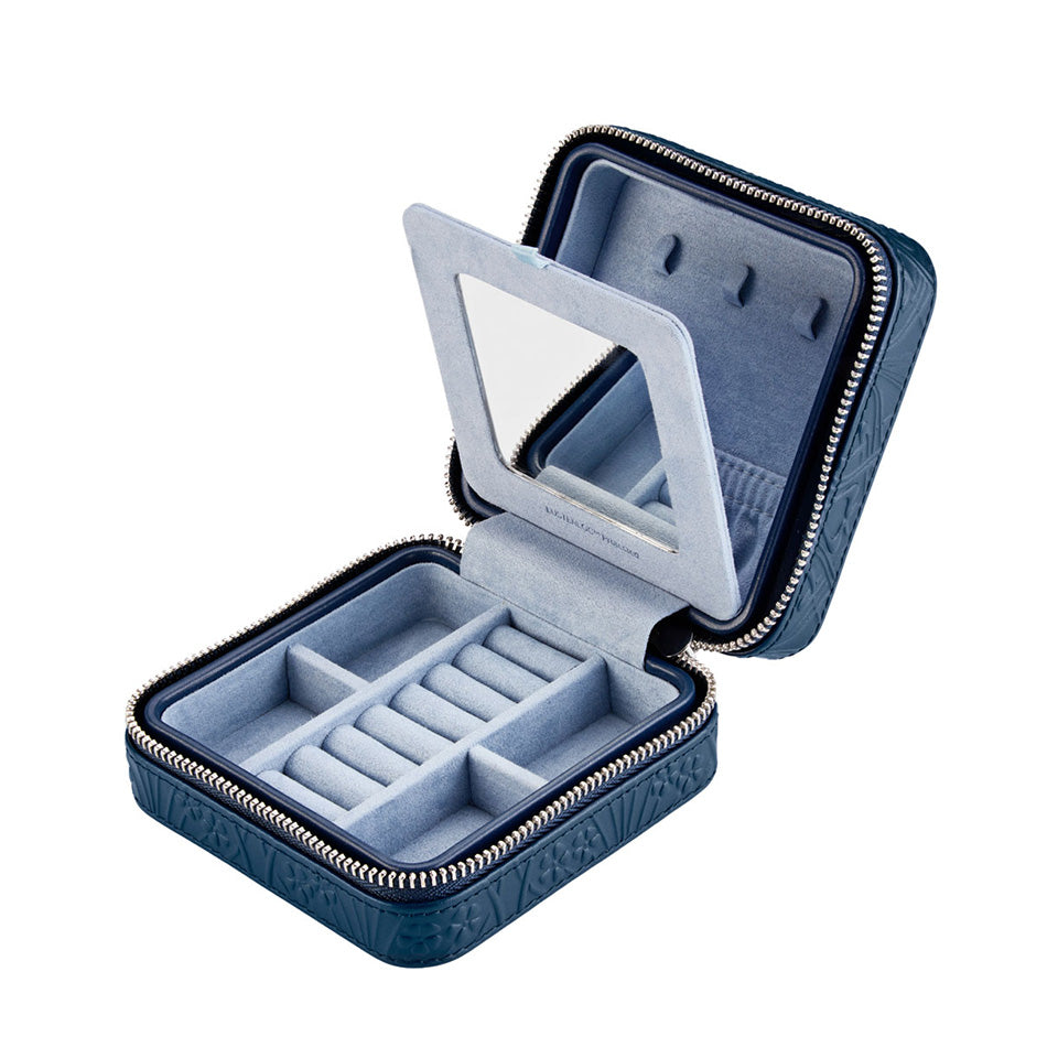 WOLF X LIBERTY All Over Ianthe Small Travel Jewellery Zip Case Navy