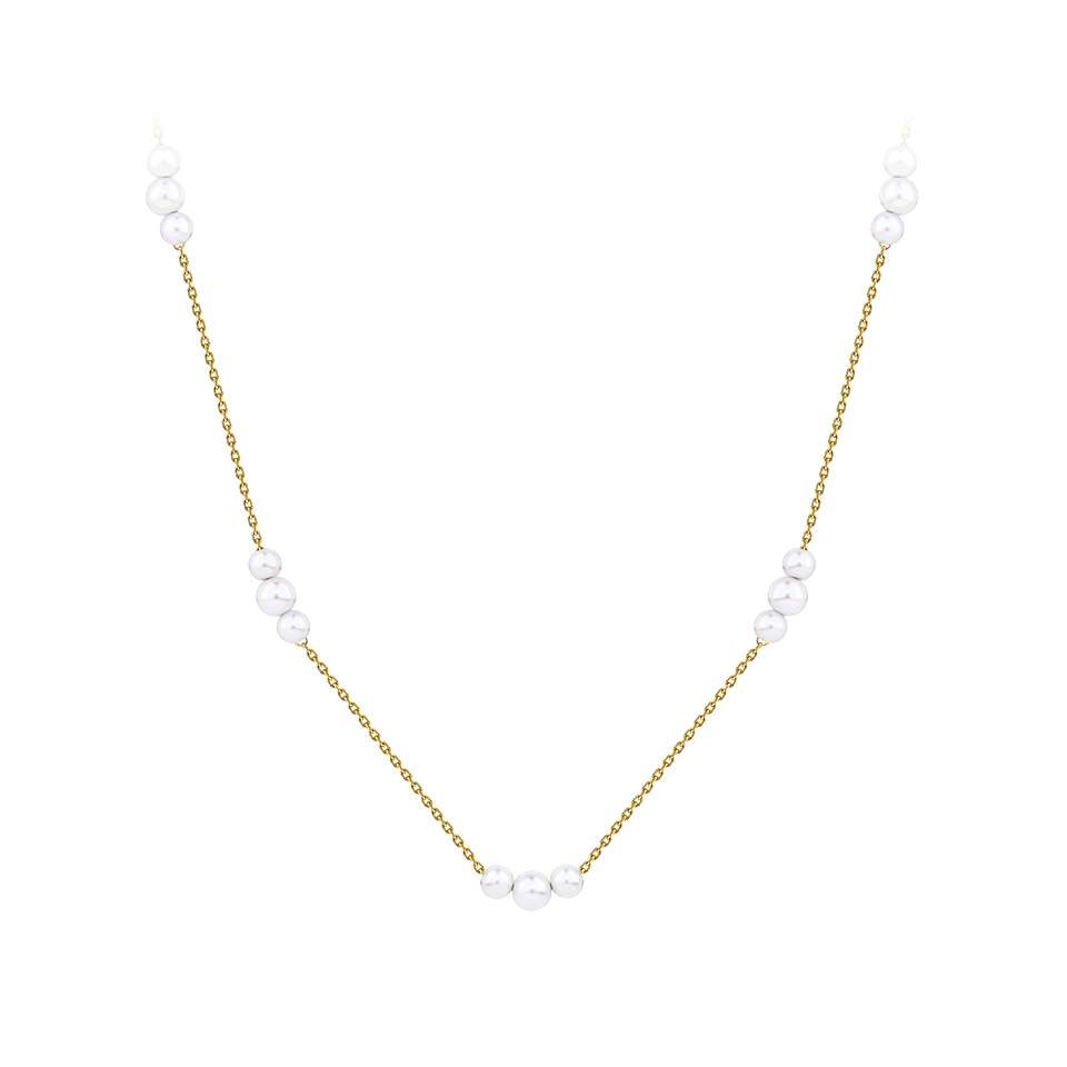 Akoya Pearl Diamond Cut Graduated Necklace in 14ct Yellow Gold