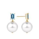 Hardy Brothers Jewellers | Australian South Sea Pearl and Aquamarine Drop Earrings in 18ct Yellow Gold
