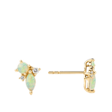 Elysian Diamond and Australian Opal Cluster Stud Earrings in 18ct Yellow Gold